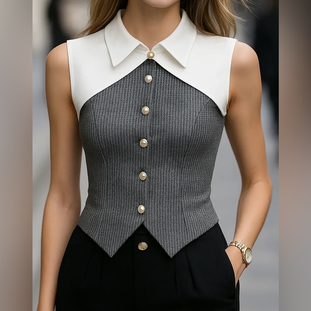 Gray and Cream Collared top vest